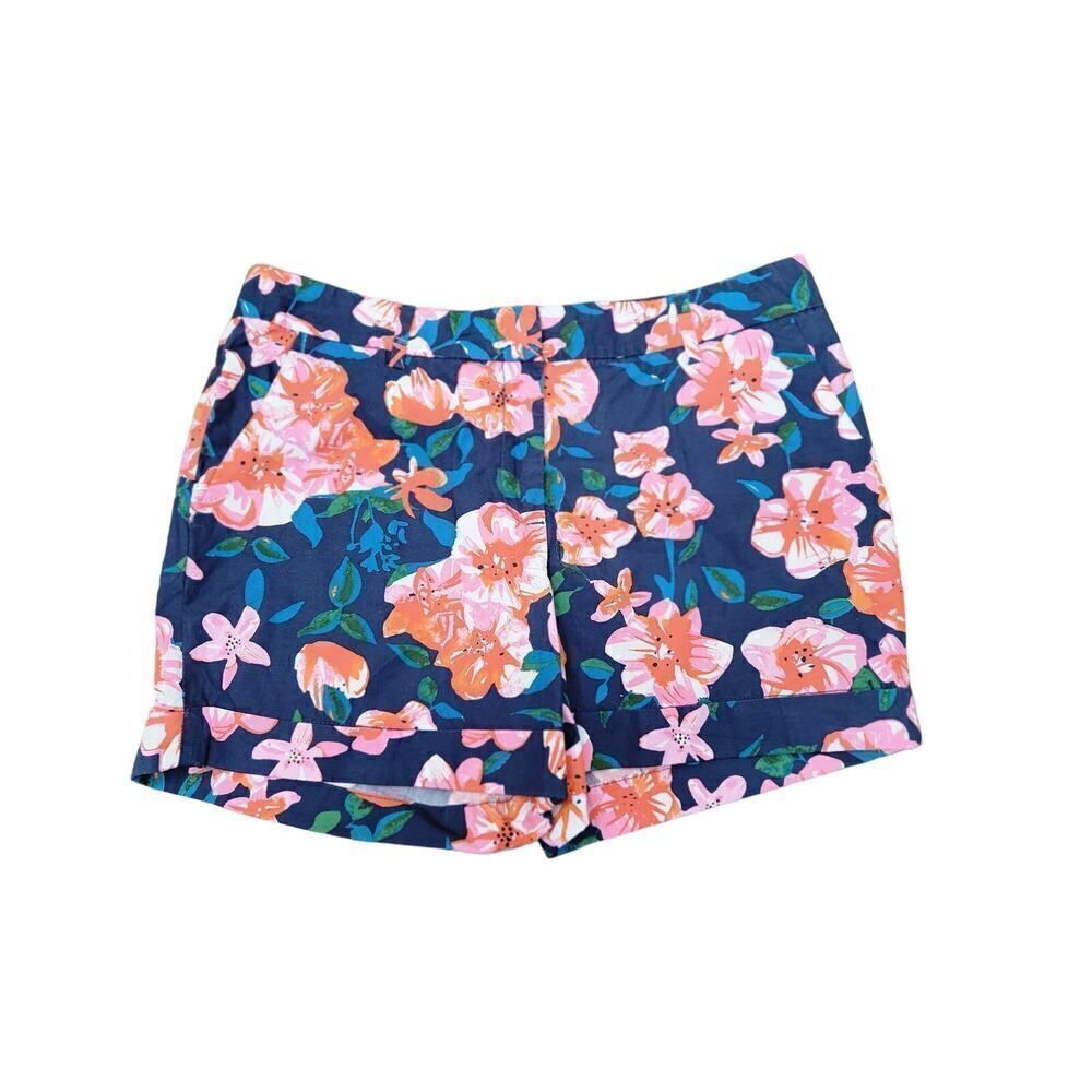 Joe Fresh Cotton Floral Chino Short Hawaiian Blue & Pink W Pockets Women Size 6